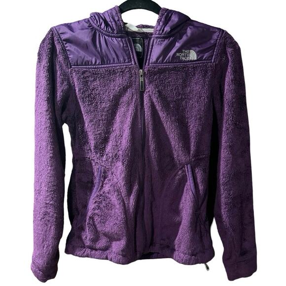 The North Face jacket XS Womens Hooded Purple Fuzzy Full Zip soft logo - Picture 1 of 7